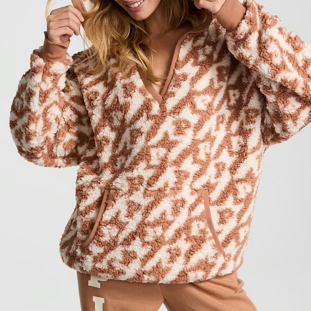 Victorias Secret PINK Womens Cozy Fleece Pullover Hoodie White Toffee